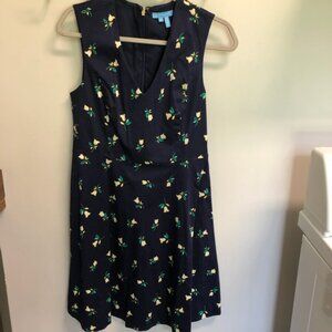 Draper James Women's Navy Blue Yellow Tulip Floral Print Sleeveless Dress Size 8